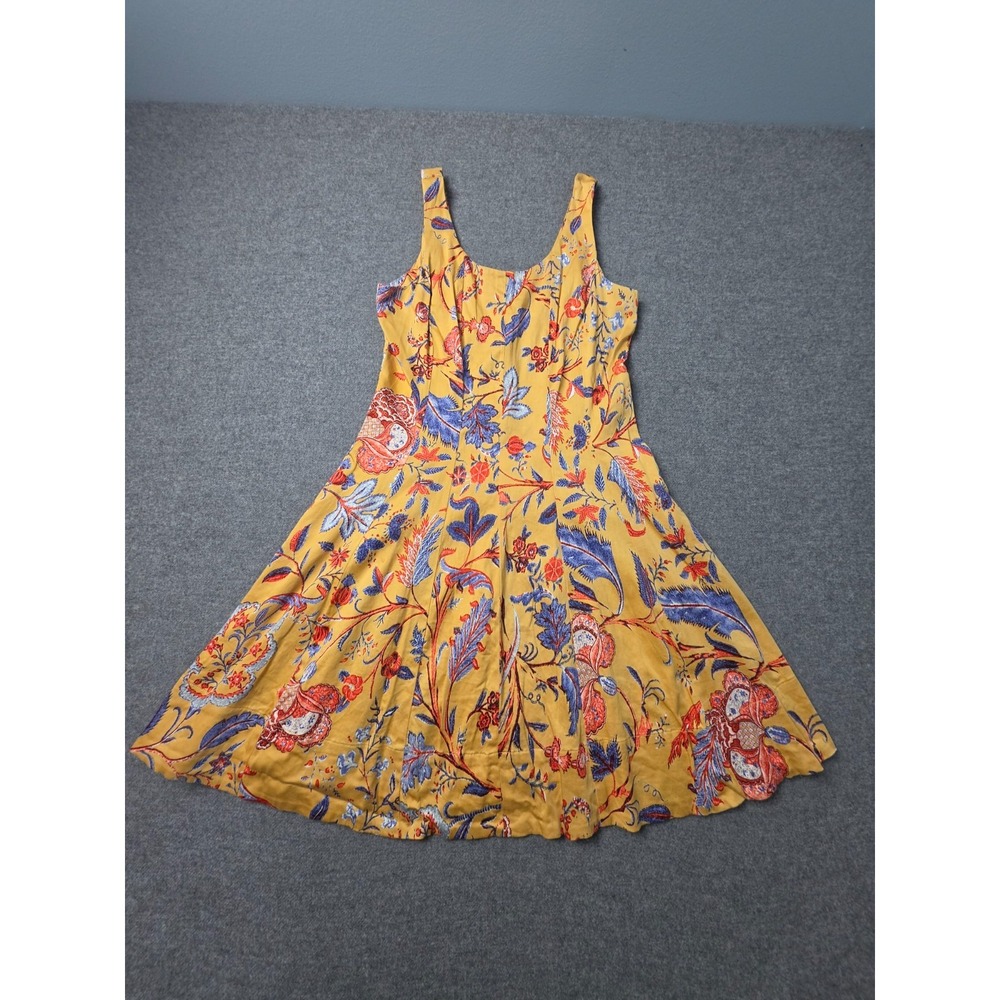 Label Ritu Kumar Dress Womens Medium Yellow Chintz Floral Sleeveless Back Zip